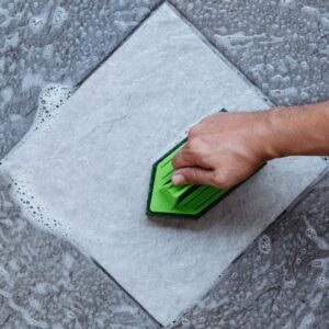 Scrubbing a tile floor